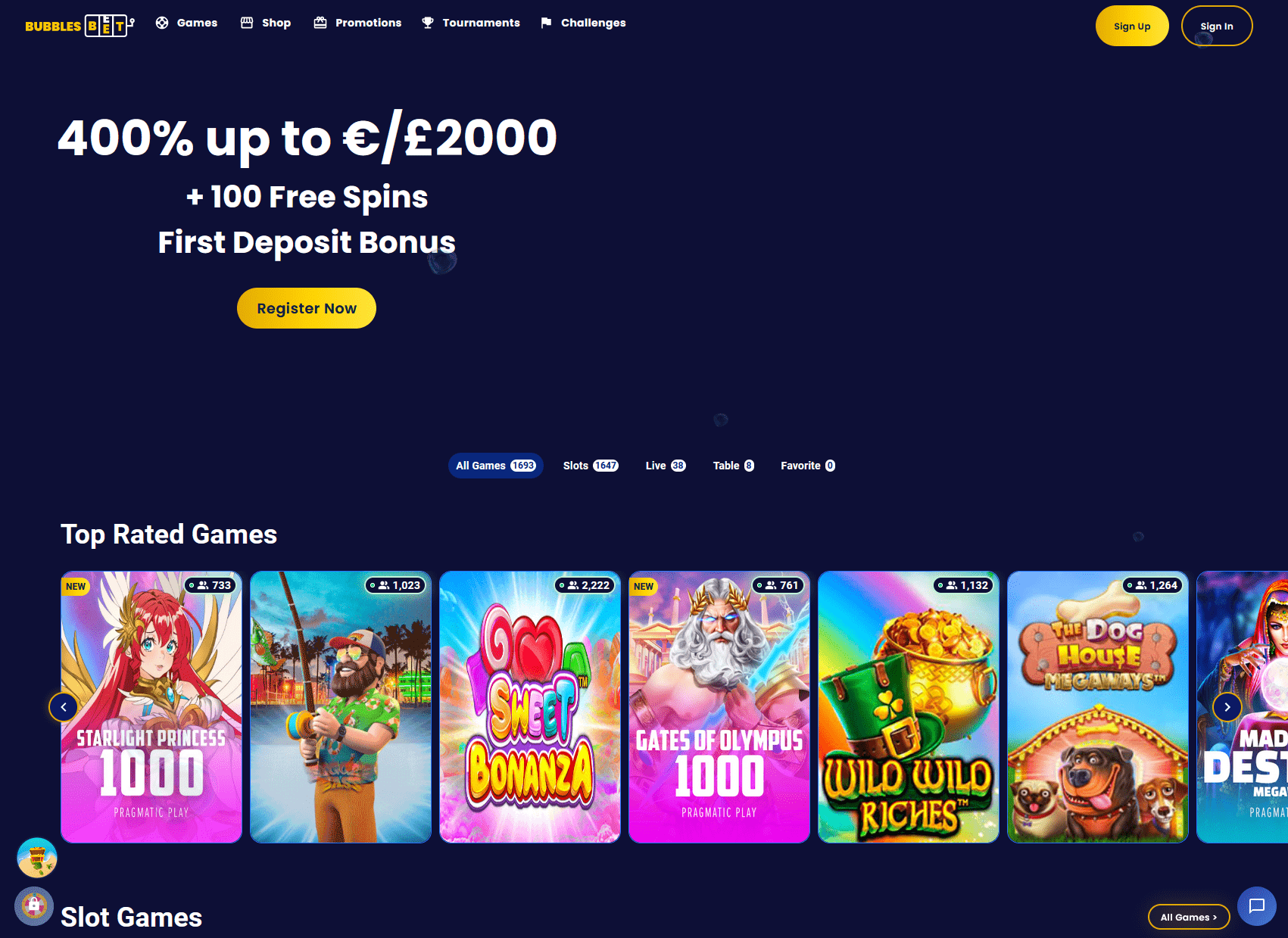 BubblesBet Homepage