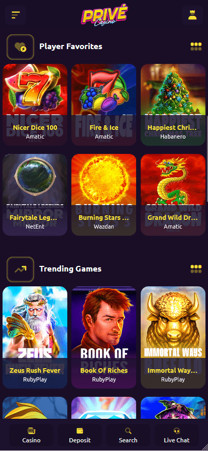 Prive Casino Mobile