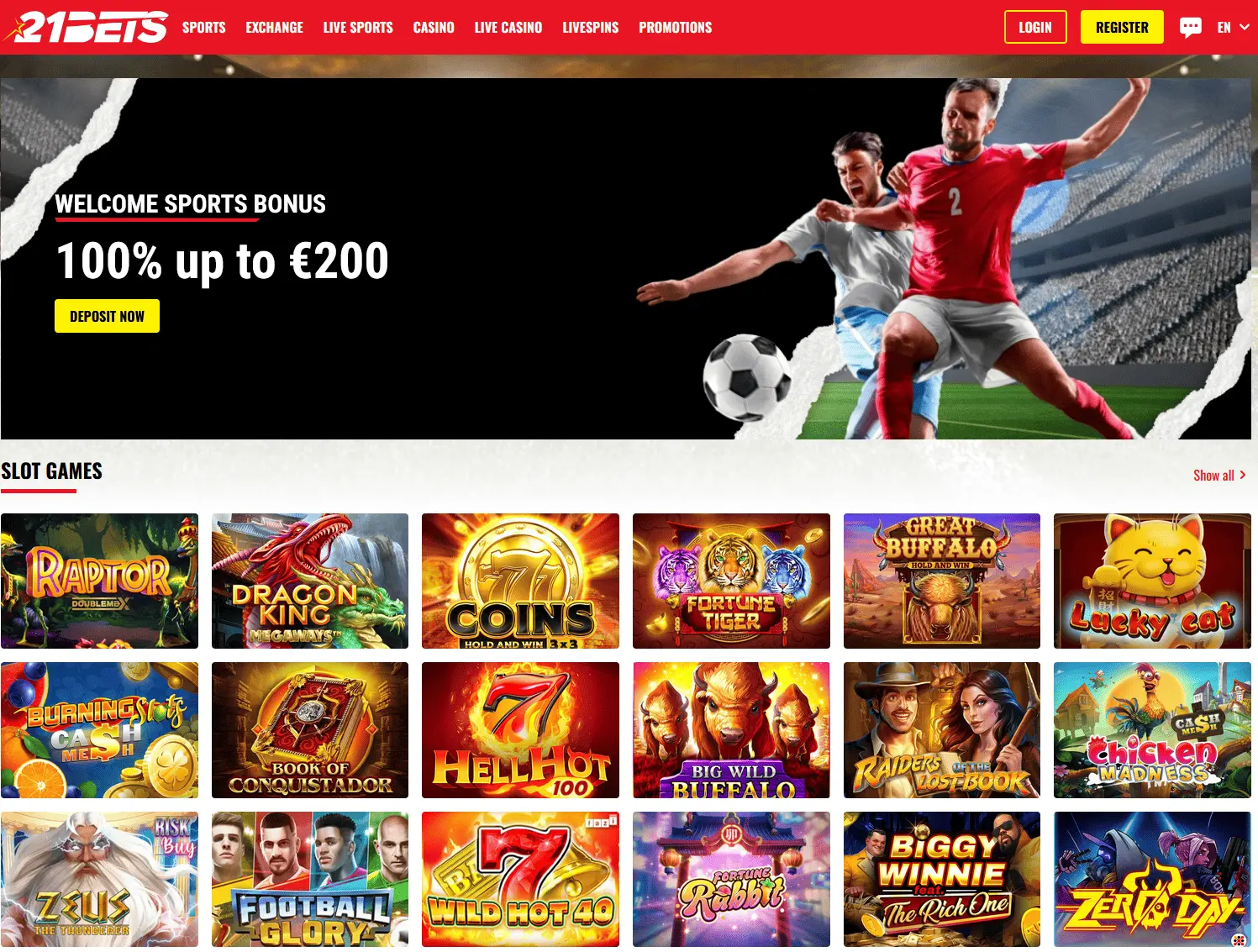 21Bets Casino Homepage