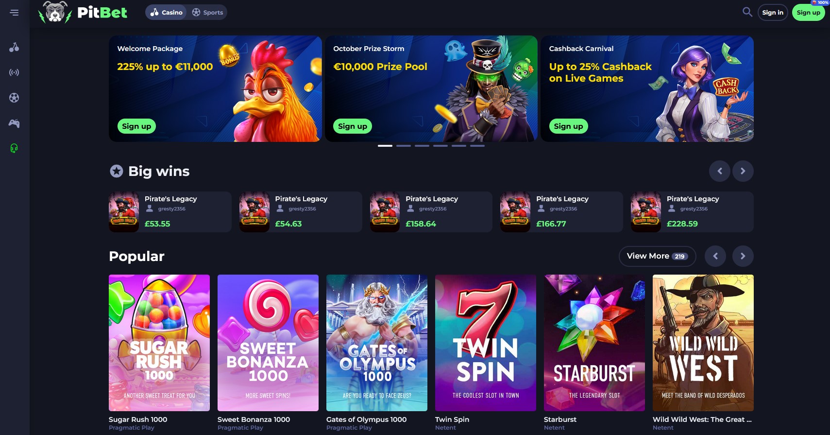 PitBet Homepage