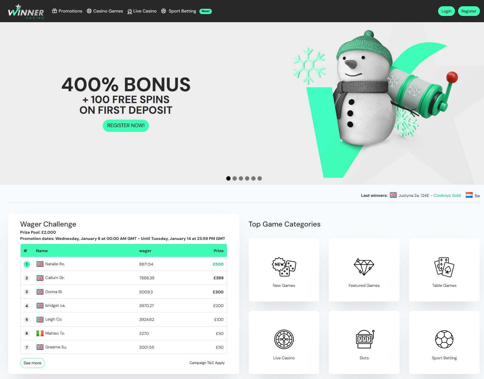 Winner Casino Homepage