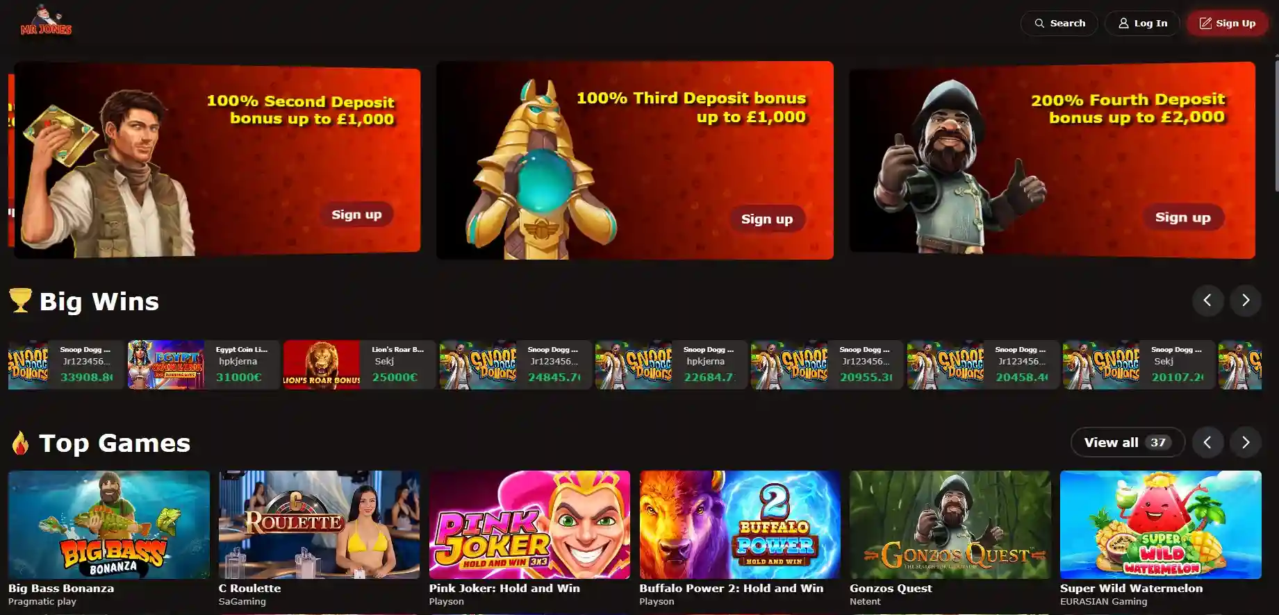 Mr Jones Casino main page
